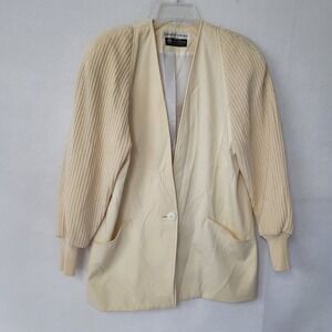 Eleanor P Brenner Cream‎ Ribbed Knit Sleeve Jacket 100% Wool Womens 10 Vintage